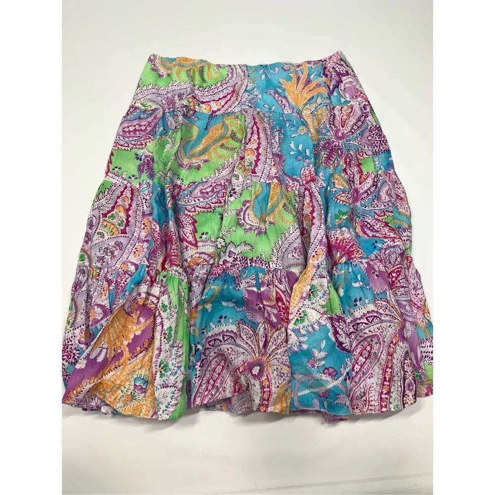 Lauren Ralph Lauren 100% linen tiered Paisley Midi skirt size large